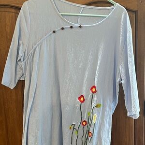 Floral Embroidered Light Blue Women's Top